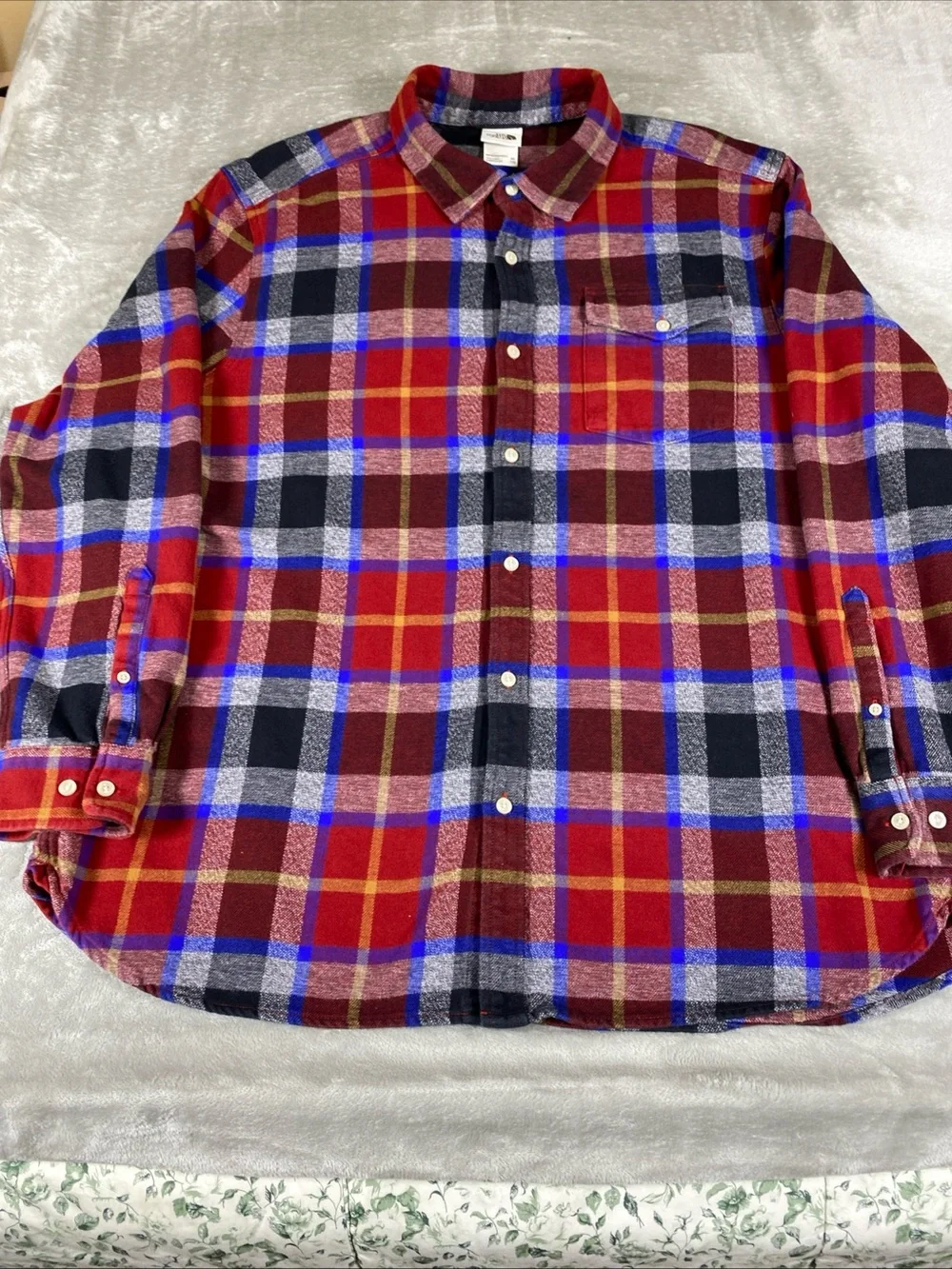 Lot‎ Of Two The North Face Men’s 2XL Plaid Flannel Shirt Red Blue+Green Navy